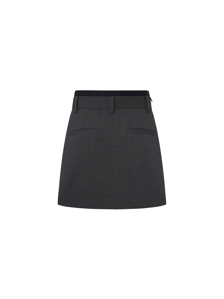 Women's Double Waistband Pleated Grey Mini Skirt