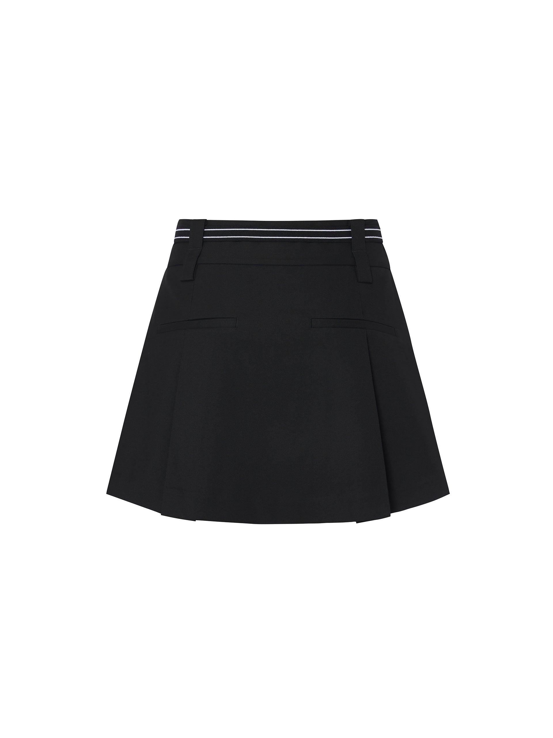 Black Pleated Mini Skirt with Belt