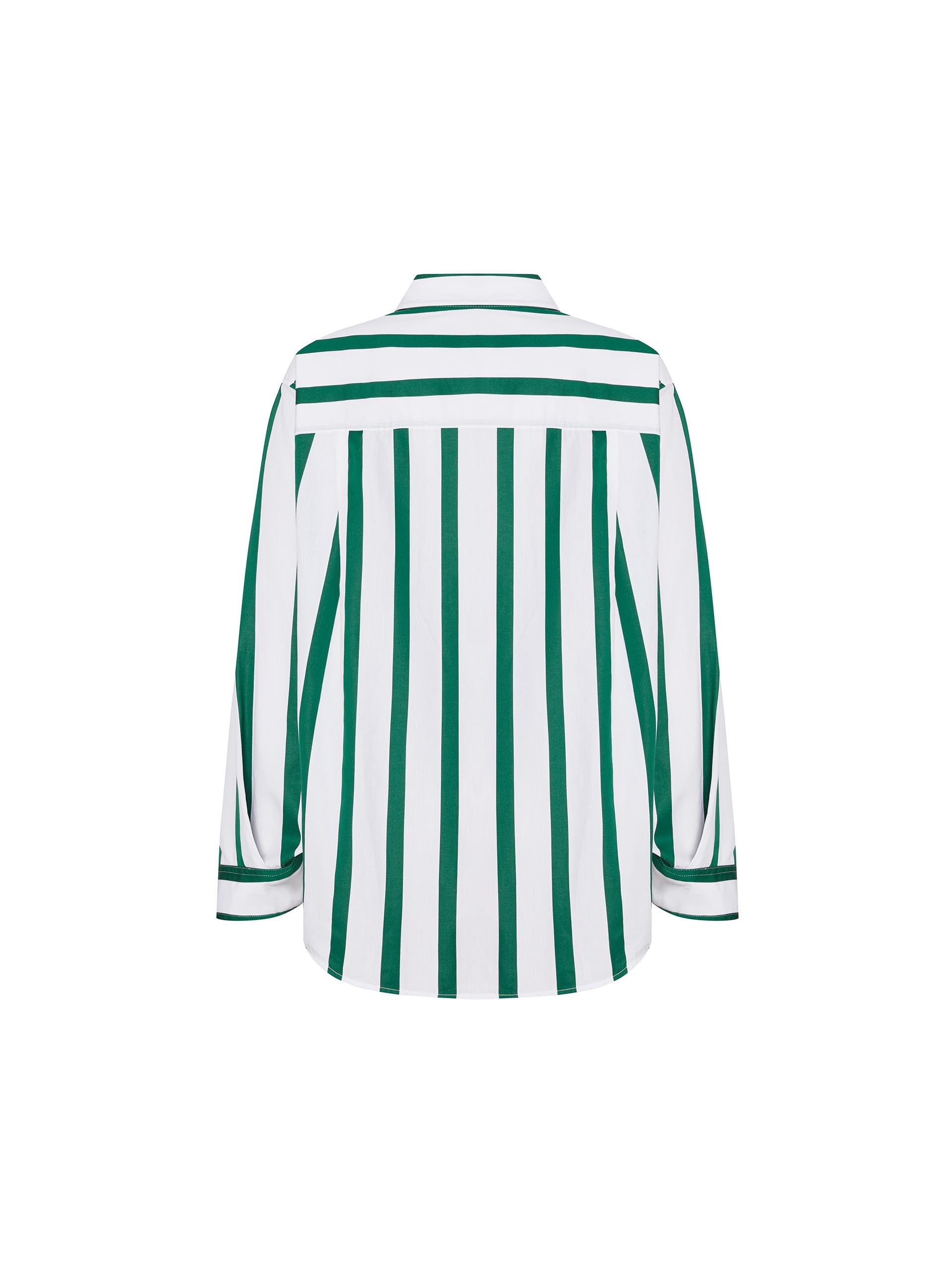 Women's Relaxed Green and White Striped Cotton Shirt