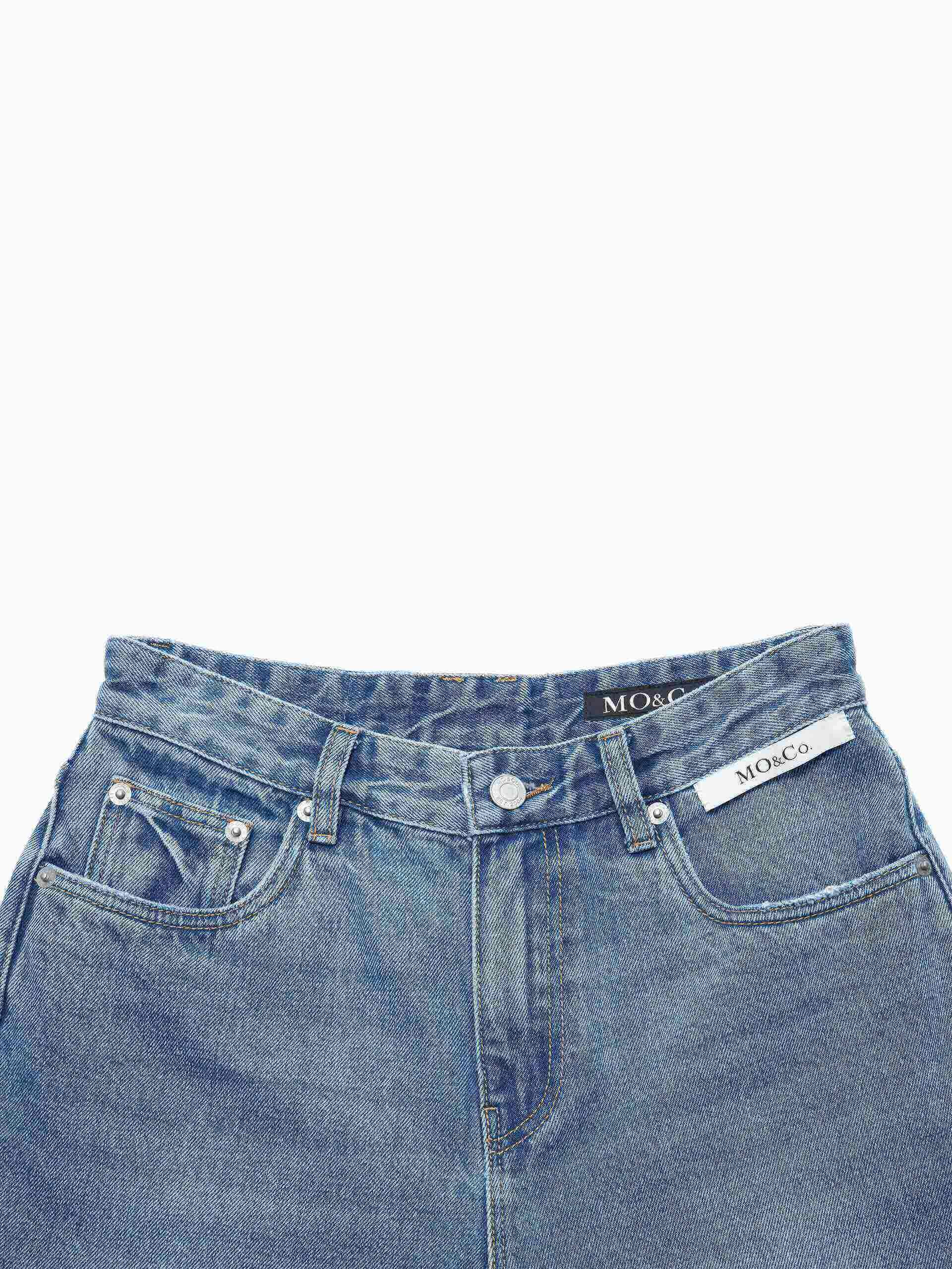 Women's Destroyed Hem Mid-rise Blue Denim Shorts