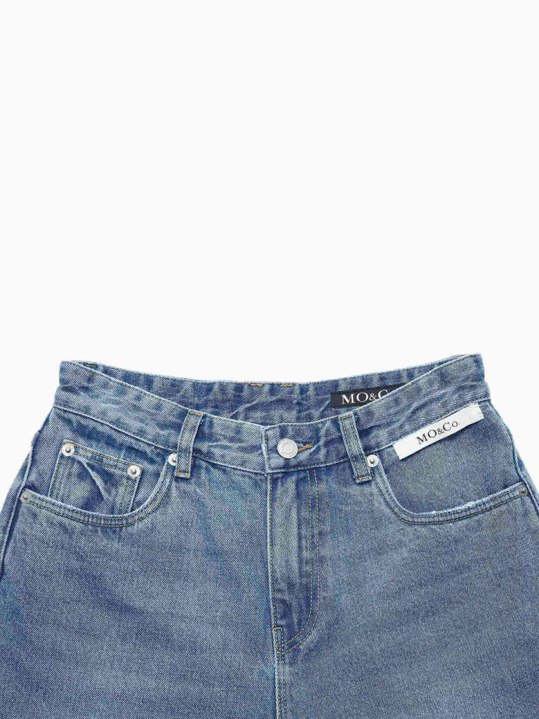 Women's Destroyed Hem Mid-rise Blue Denim Shorts
