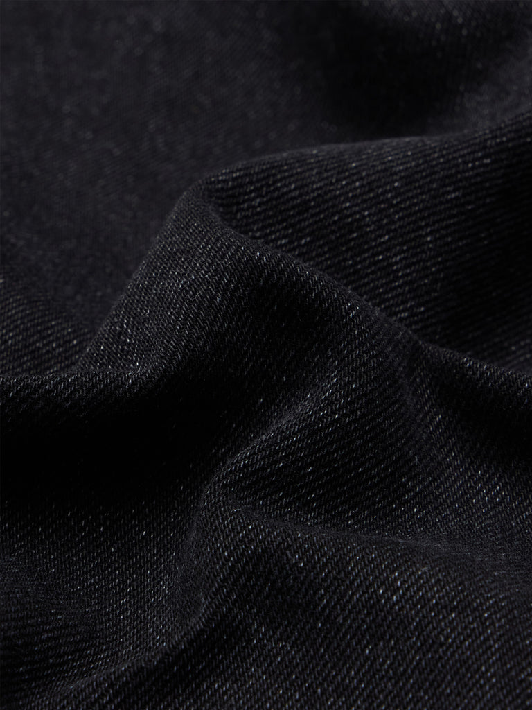 Collarless Cotton Denim Cropped Jacket in Black