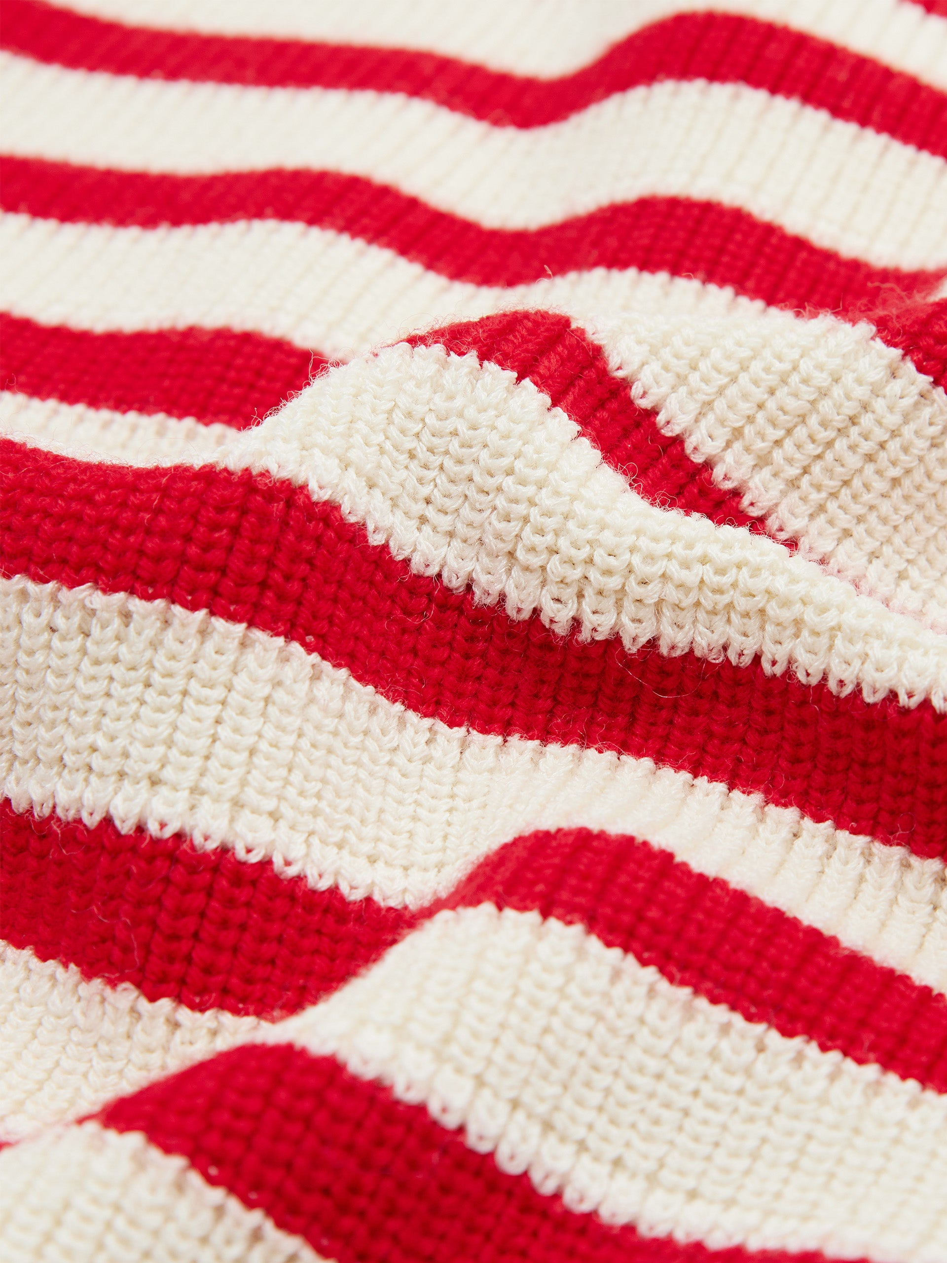 Wool Blend Red Striped Half Zip Collar Knitted Top