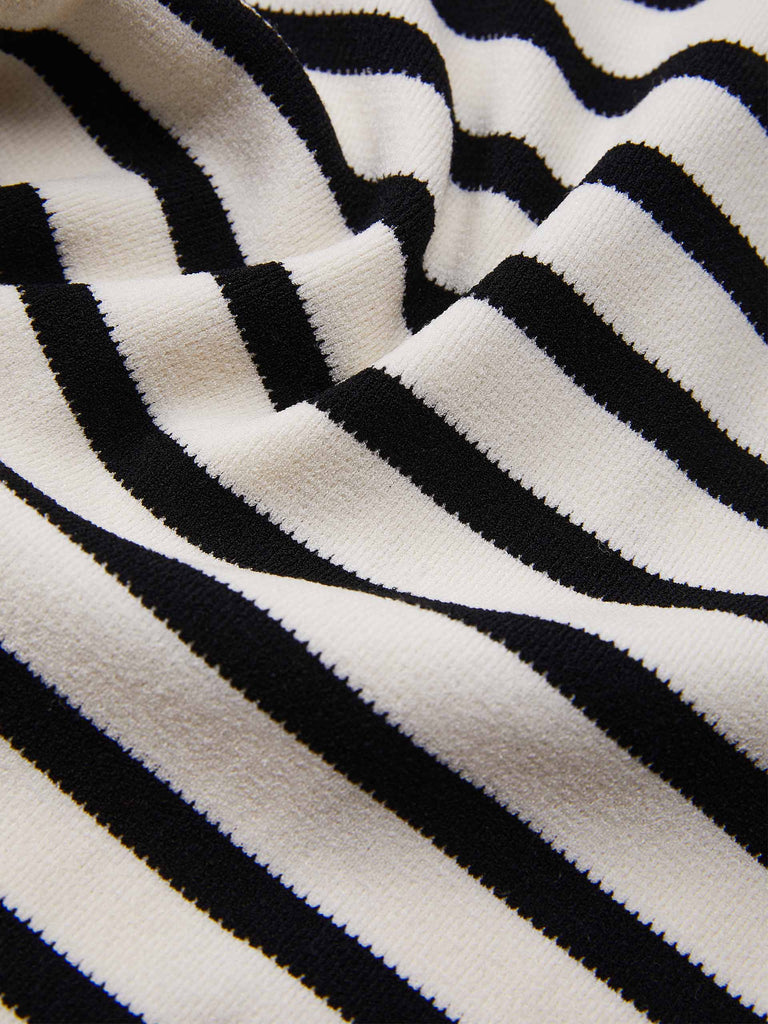MO&Co. Women's Short Sleeve Striped Cardigan Black and White