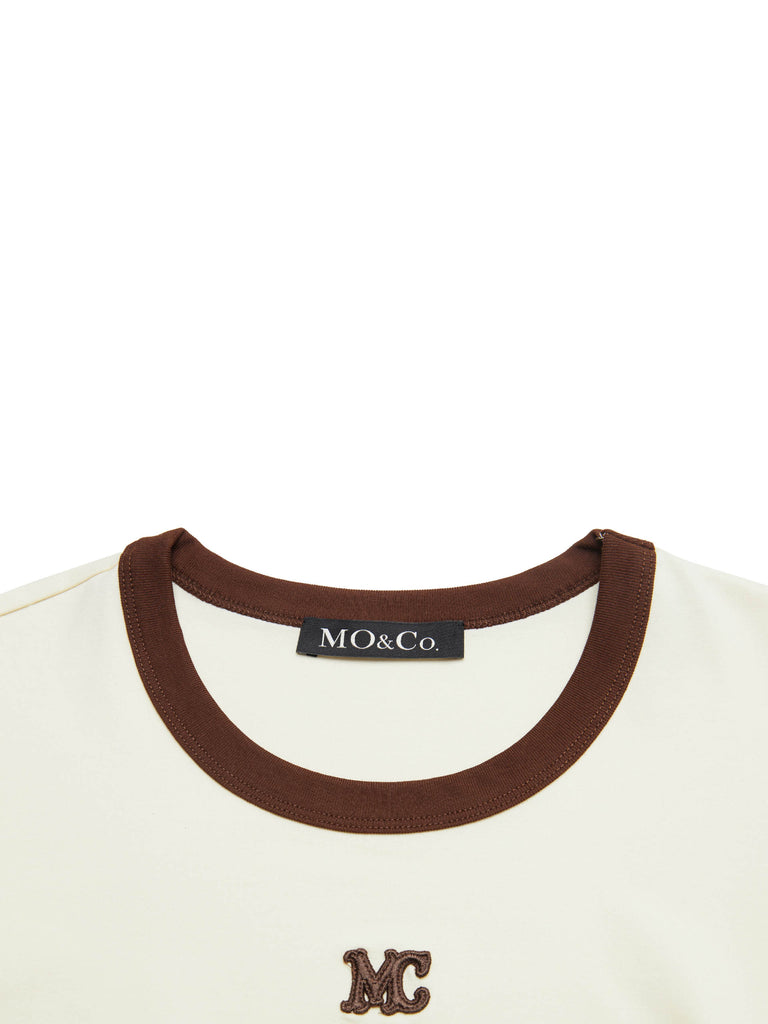 Women's Contrast Round Neck Slim Fit T-shirt in Beige
