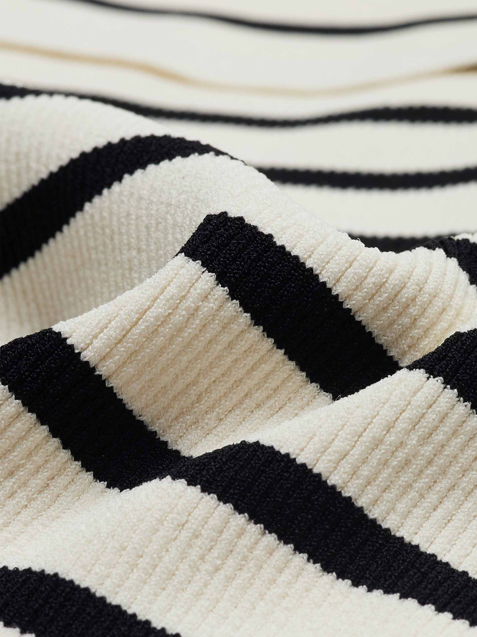 MO&Co. Women's Striped Navy Collar Knitted Sleeves Top in Black and White