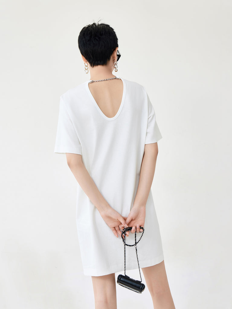 MO&Co. Women's Cartoon Print T-shirt Dress Loose Casual Round Neck White