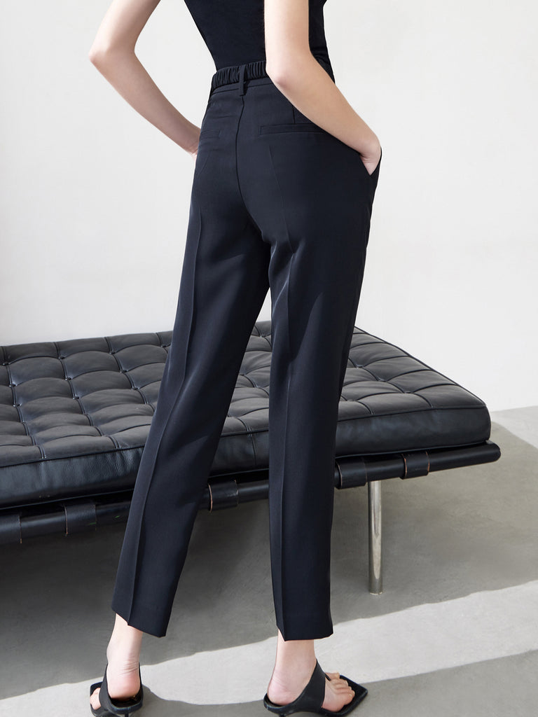 MO&Co. Women's Elastic Waist Straight Suit Pants Fitted Casual Black Trousers