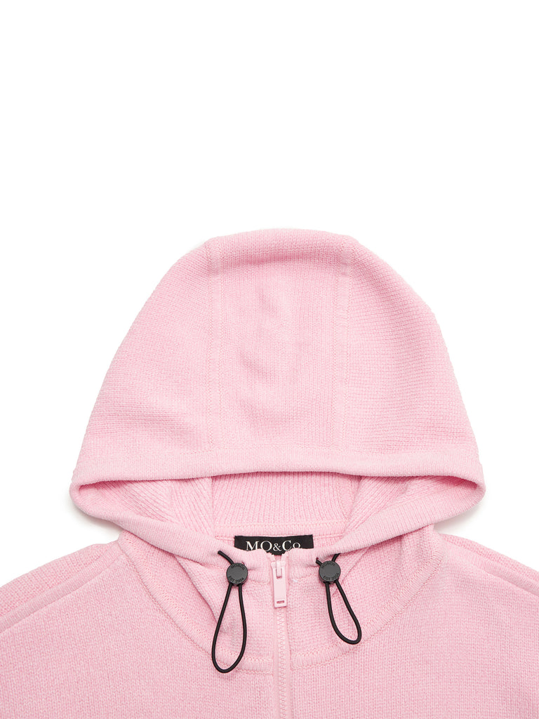 Pink Athleisure Drawstring Hooded Jacket