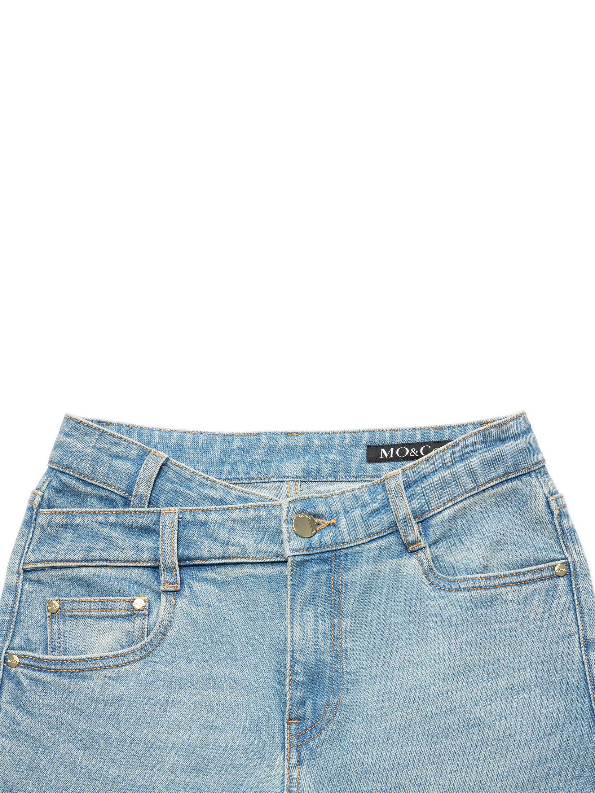 Straight Leg Asymmetric Waistband Denim Jean