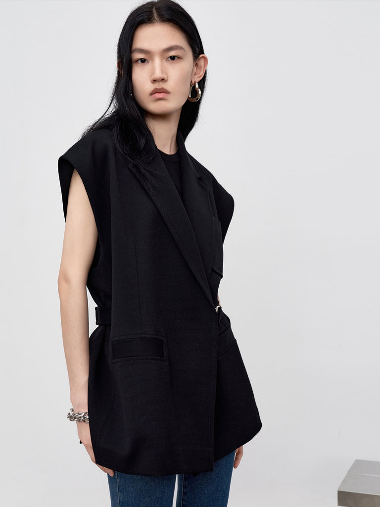 MO&Co. Women's Wool Blend Blazer Waistcoat Loose Chic Lapel Oversize Blazer Womens