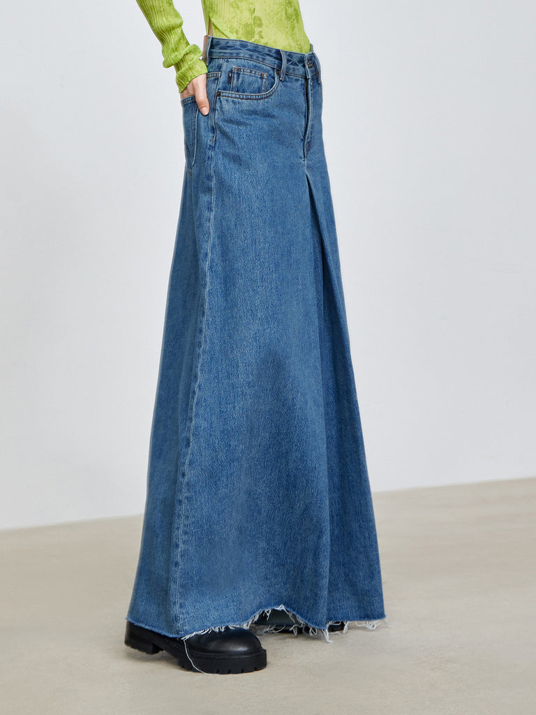 MO&Co. Women's Cotton Wide Leg Denim Culottes Loose Chic New Fashion Jeans