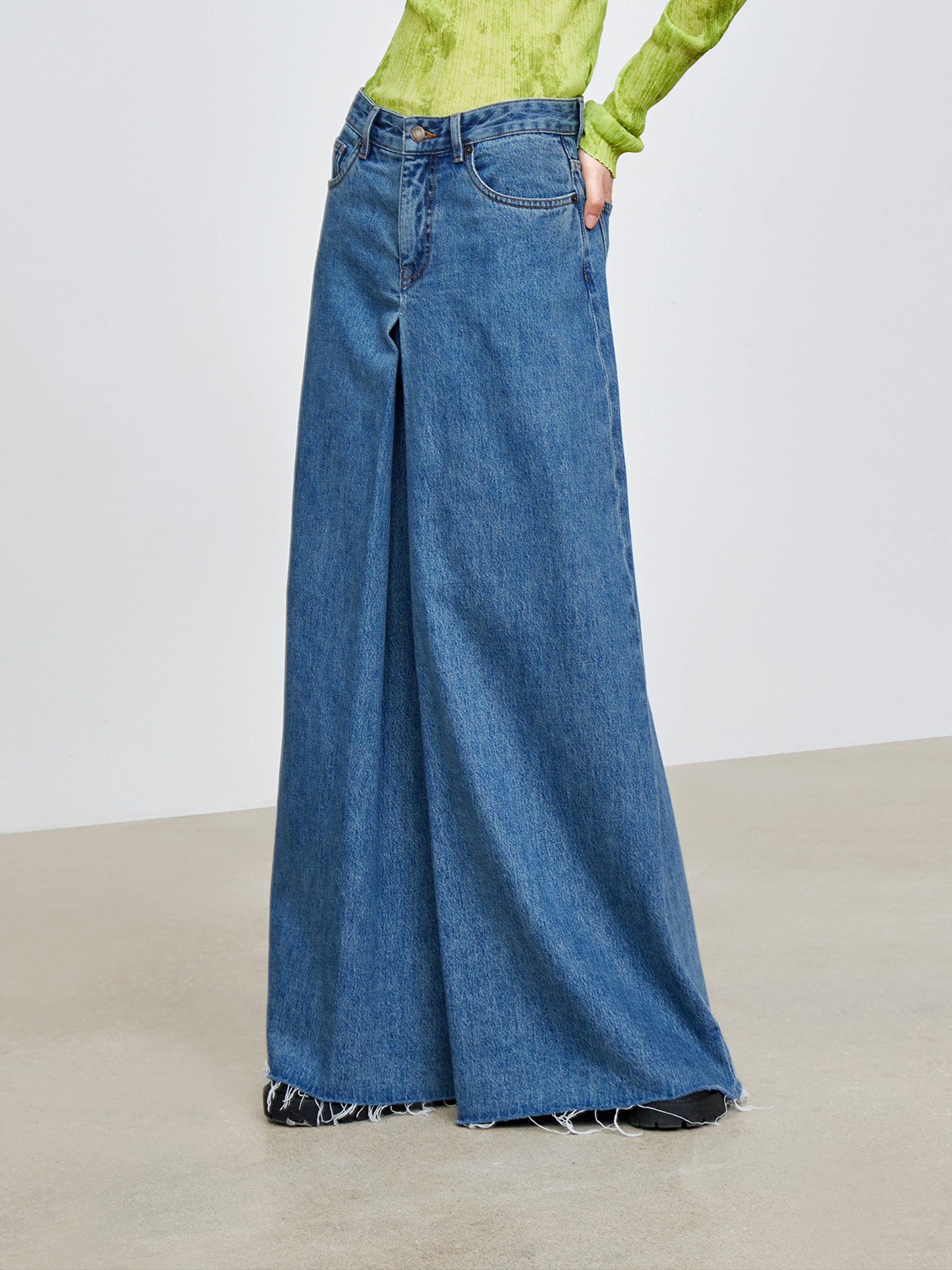 ana Smocked Top, High-Rise Denim Culottes & Sandals