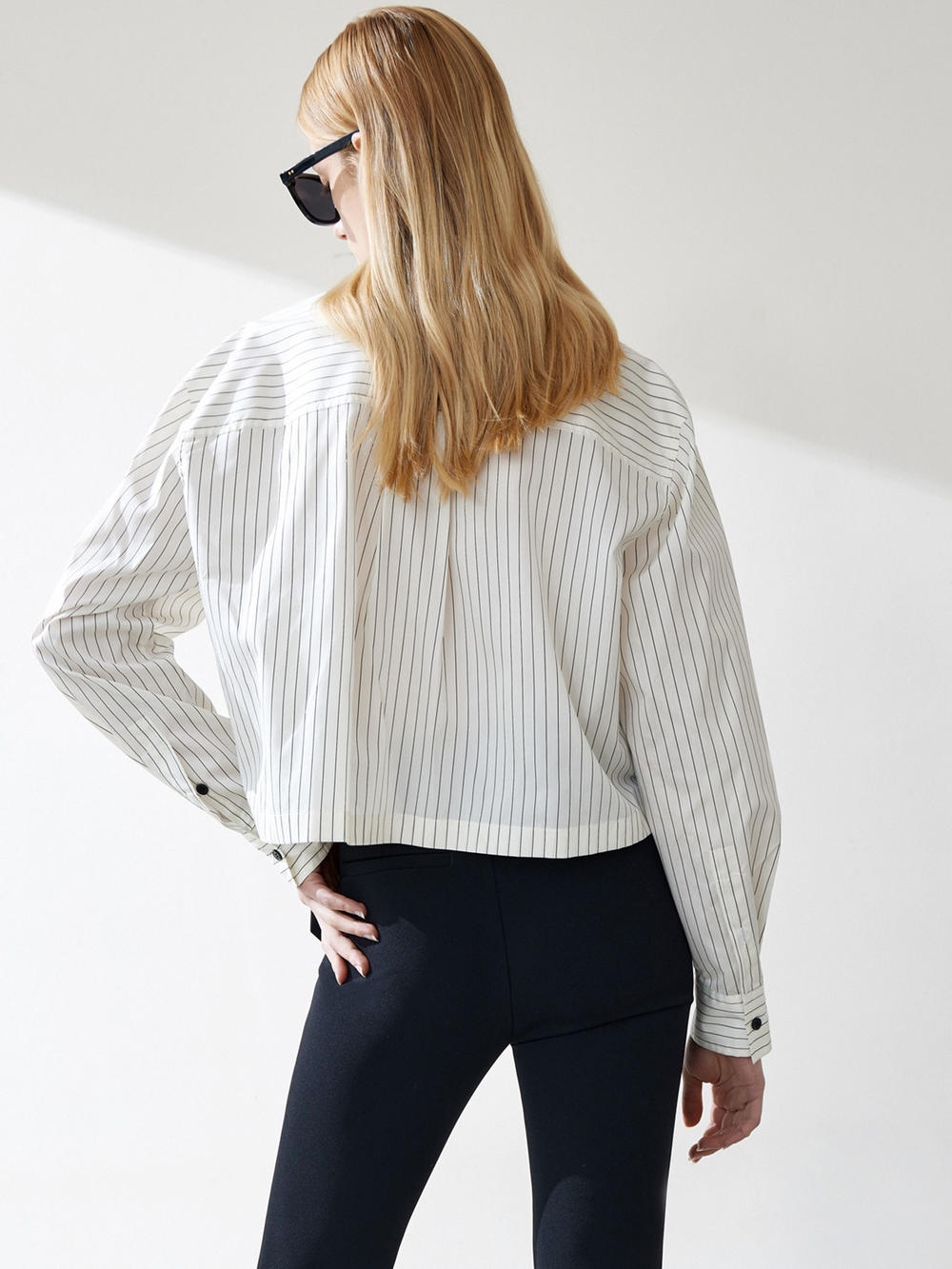 Women's Silk Blend Boxy Fit Striped Shirt in White