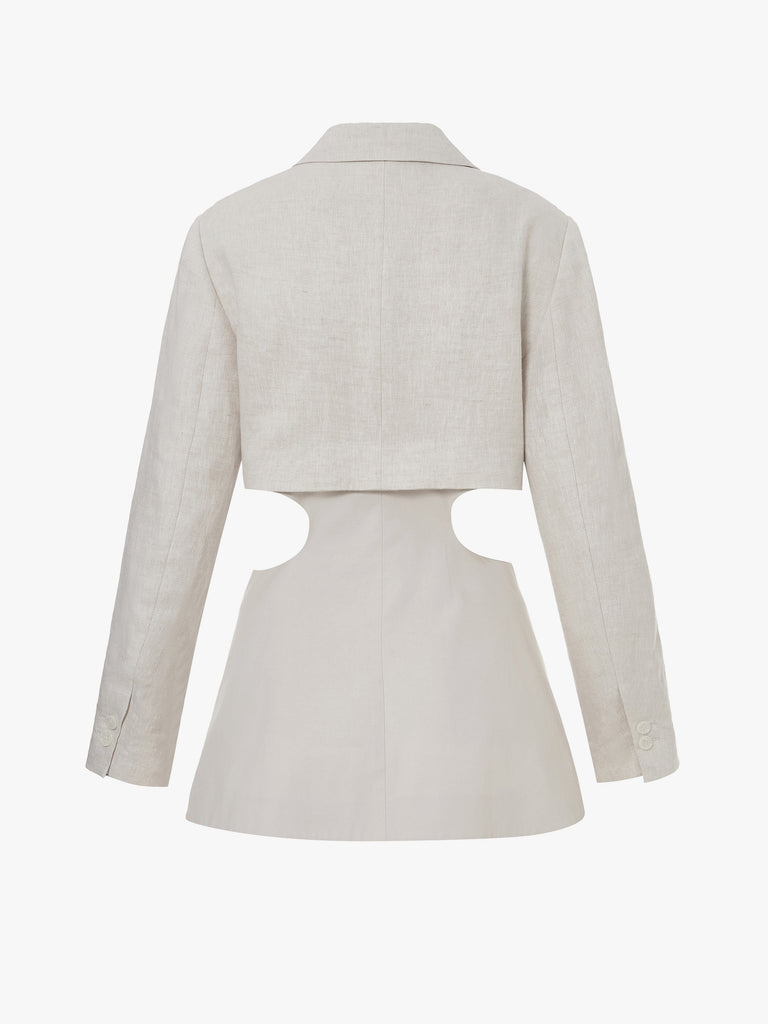 MO&Co. Women's Linen Cutout Blazer Loose Casual Lapel Beige Blazer Coat