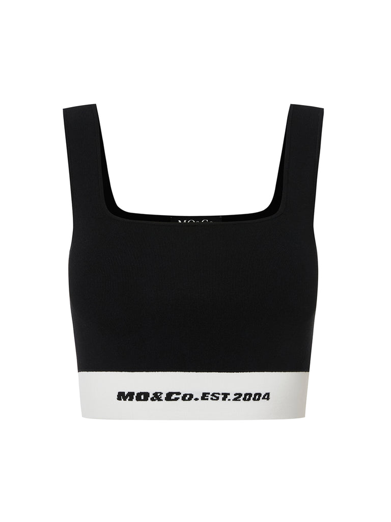 MO&Co. Women's Logo Crop Tank Top FittedCool Square Neck Pullover Ladies Tank Tops