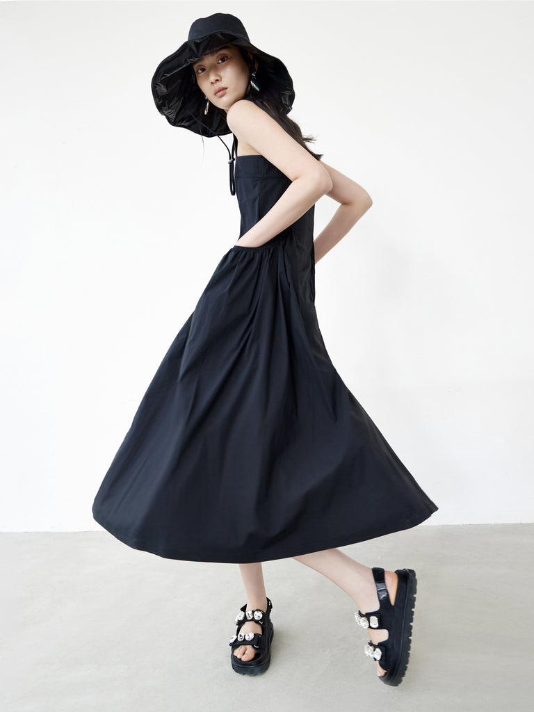 MO&Co. Women's Cotton Pocket Tank Dress Loose Casual Square Neck Slip