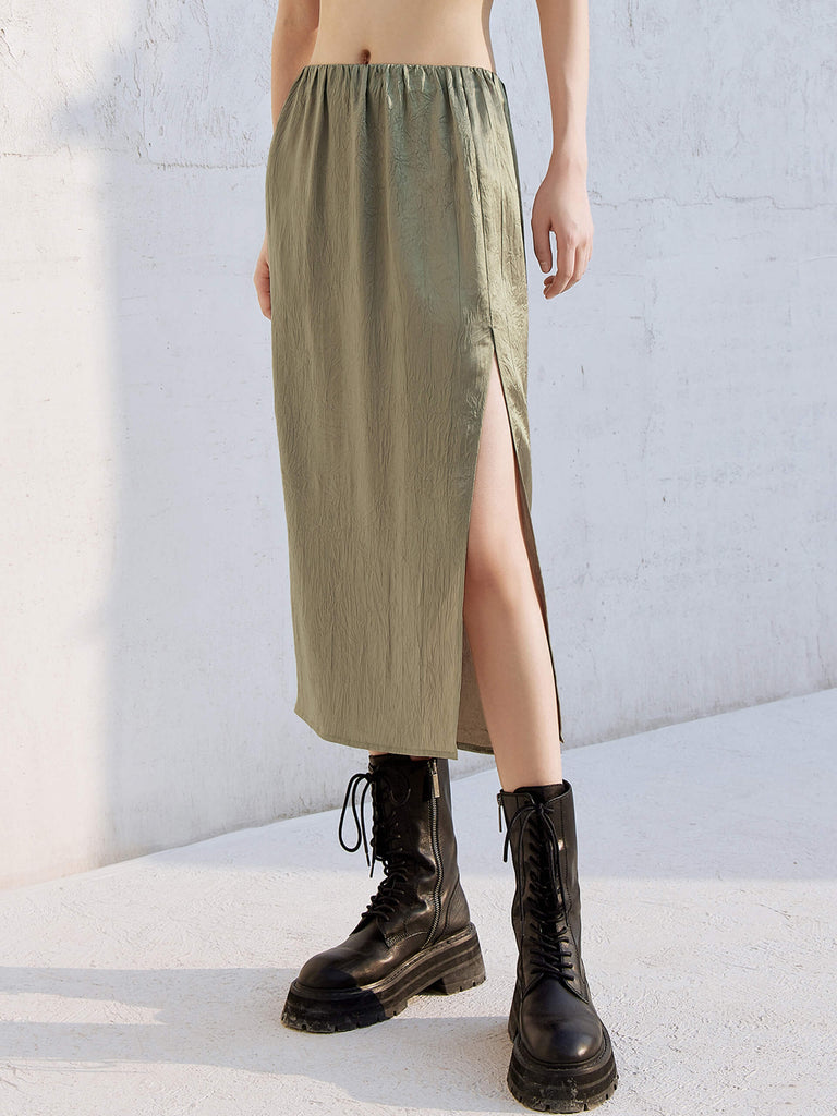 MO&Co. Women's Elastic Vertical Slit Skirt Straight Casual Black