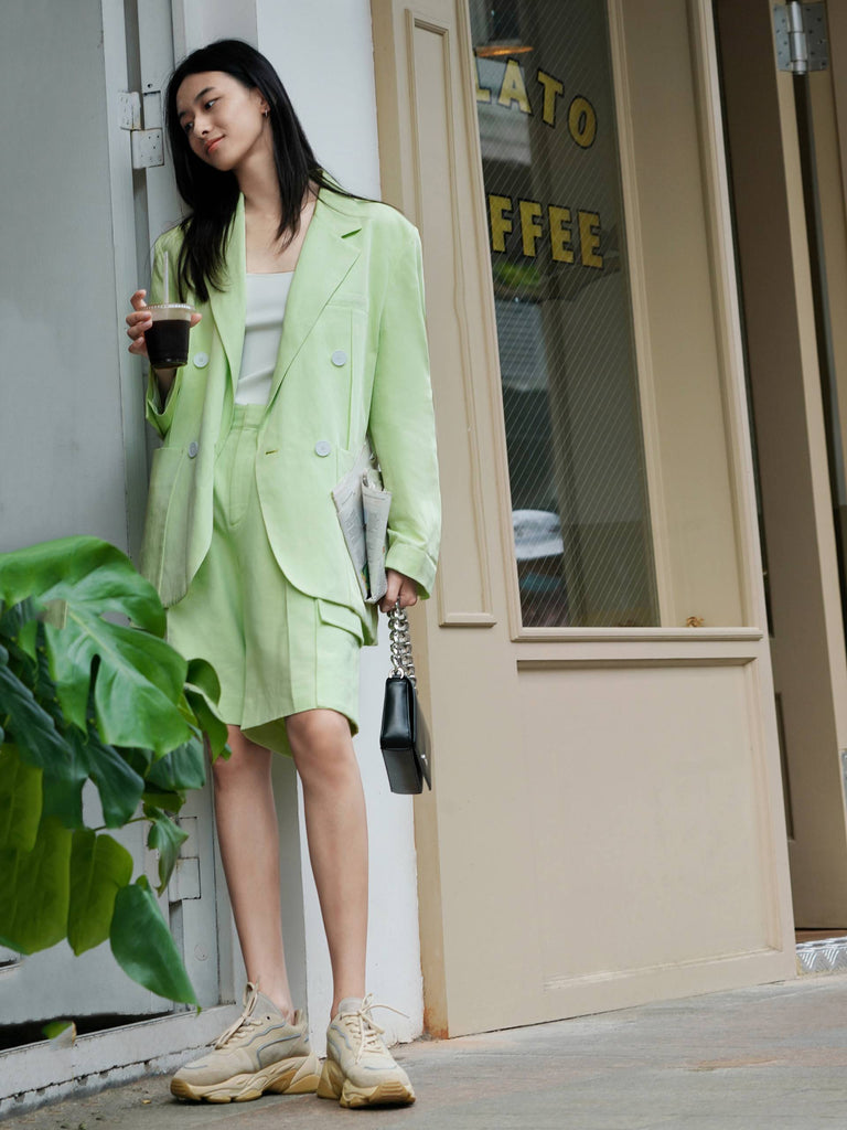 MO&Co. Women's Cotton-blend Suit Blazer Classic Fitted Lapel Long Blazer Coat Womens