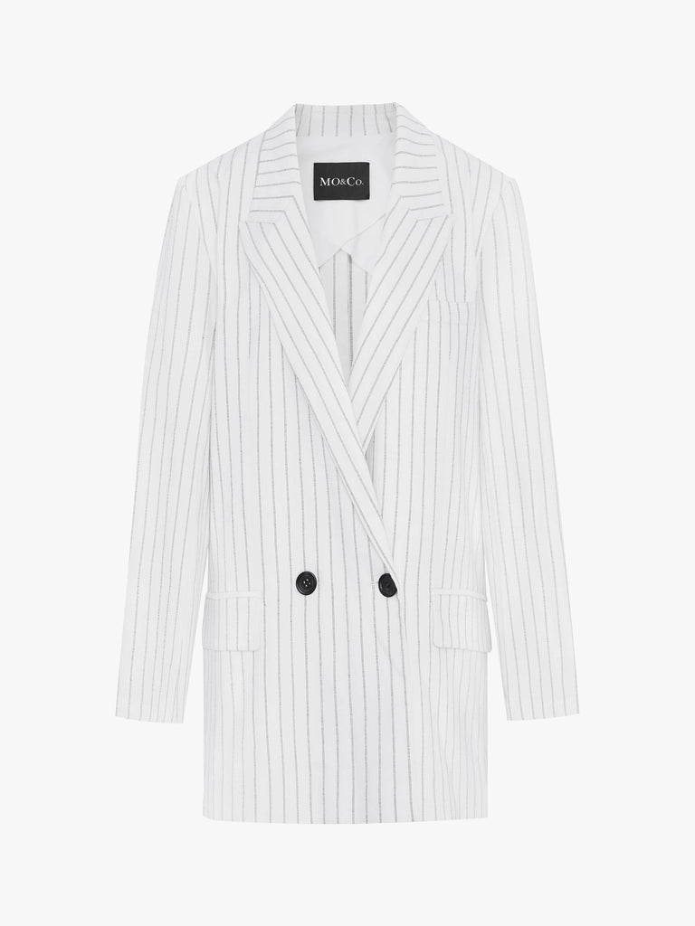 MO&Co. Women's Striped Texture Blazer Classic Fitted Oversized Blazer Outfit