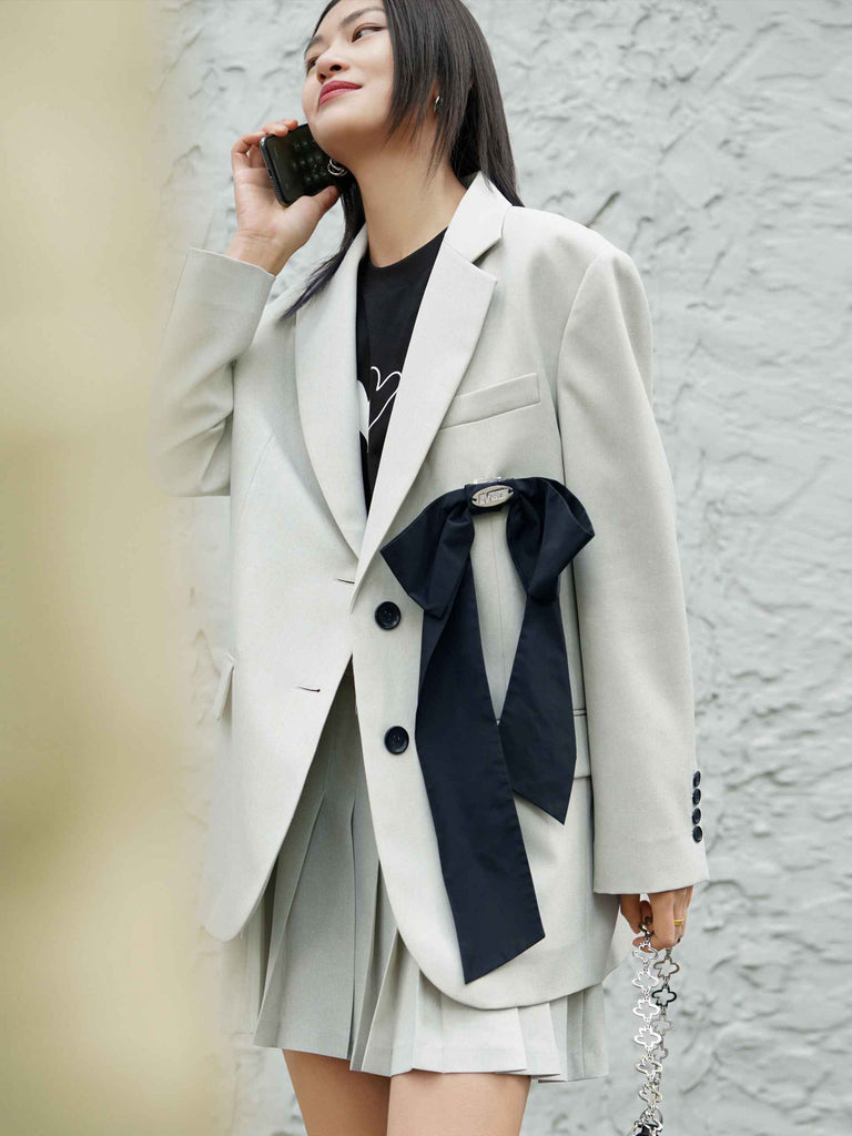 MO&Co. Women's Solid Shawl Collar Blazer Classic Fitted Oversized Blazer Women