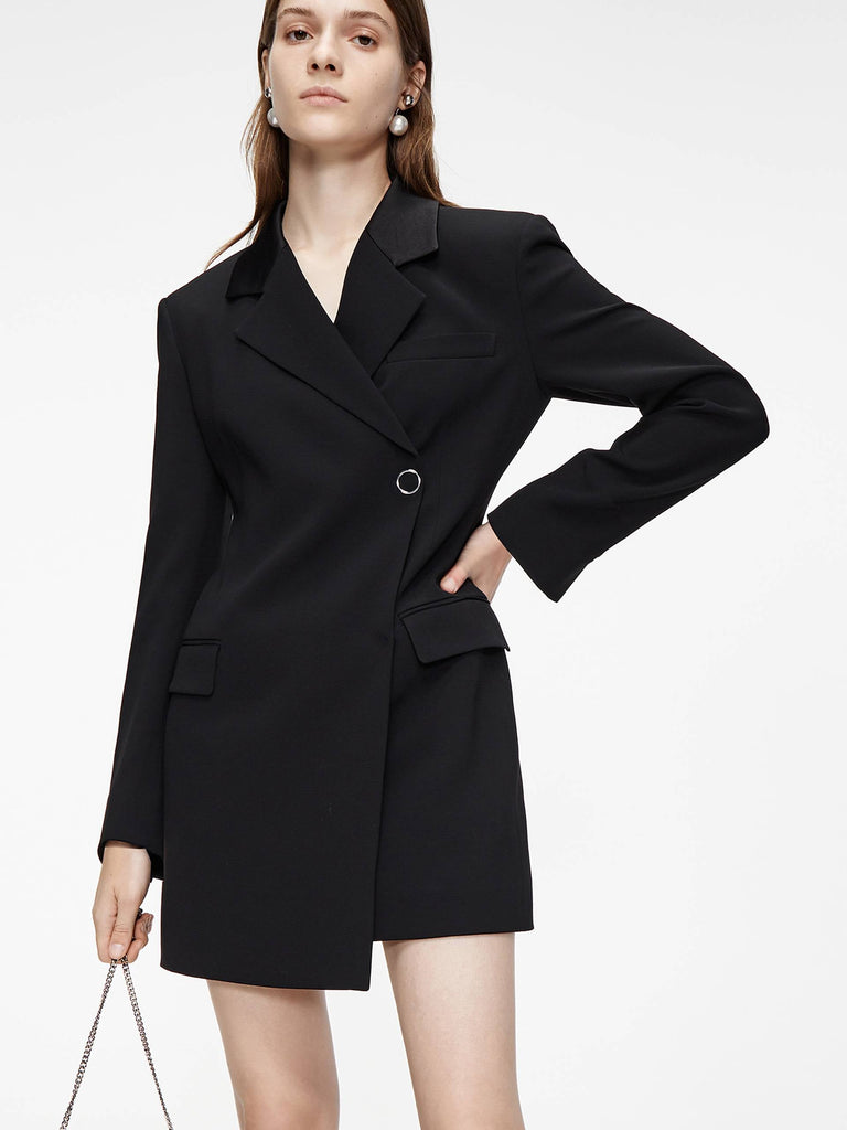 MO&Co. Women's Suit Jacket Dress Classic Fitted Asymmetric Neck Black