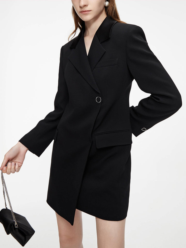 MO&Co. Women's Suit Jacket Dress Classic Fitted Asymmetric Neck Black