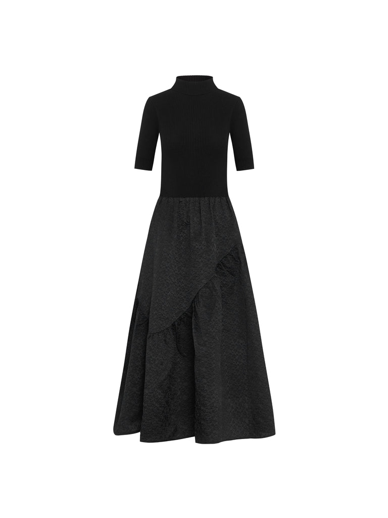 MO&Co. Women's Stitch Dress with Side Pocket Loose Chic Black Long Dress