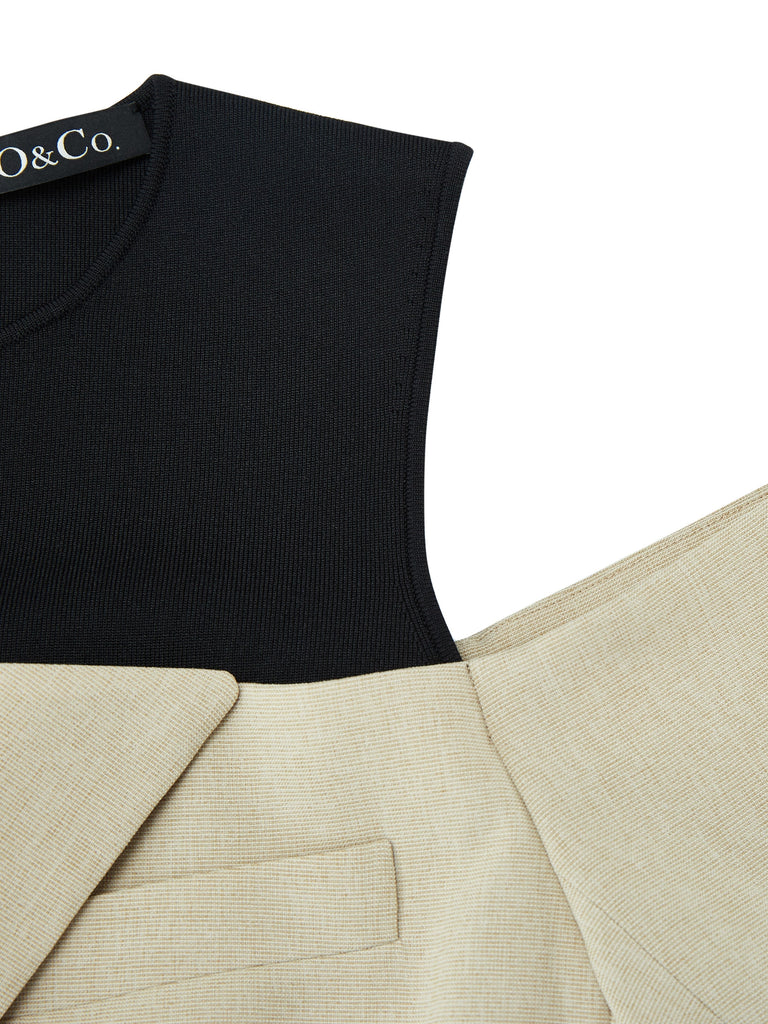 MO&Co. Women's Faux Two Piece Open Shoulder Suit Dress Classic Fitted Black