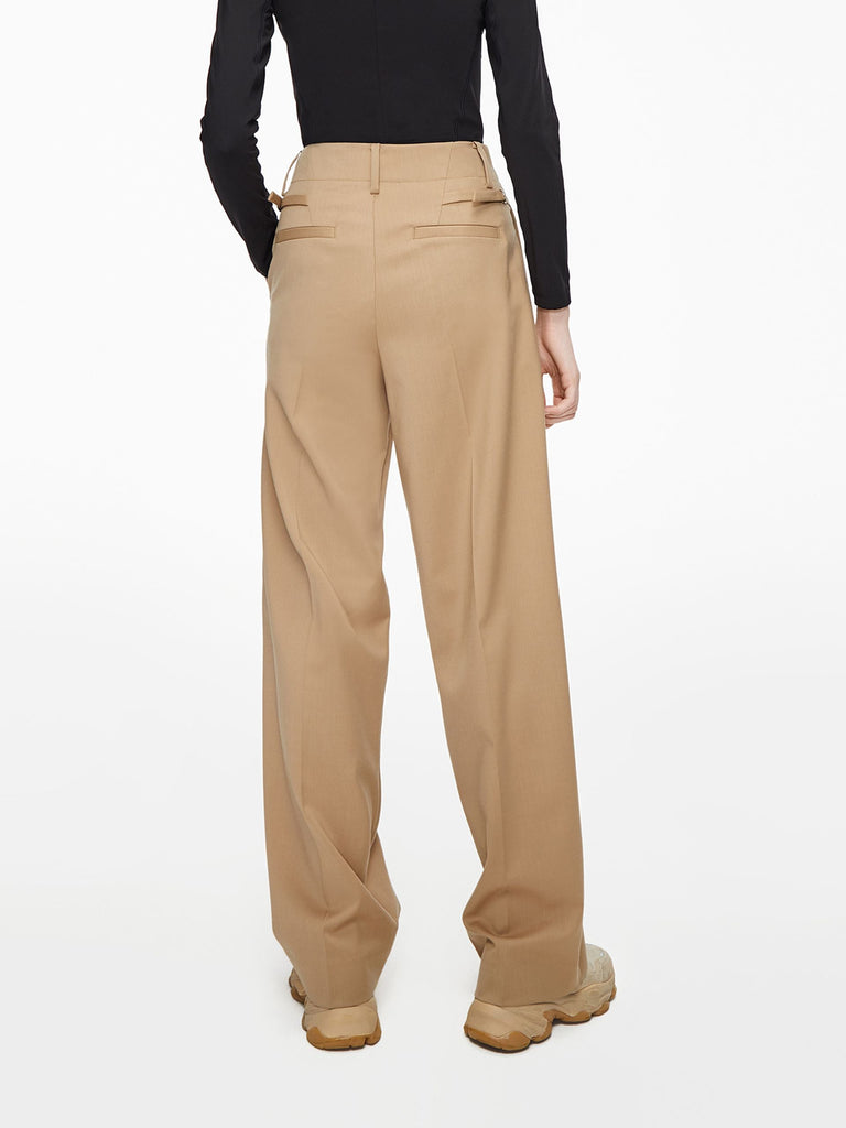 MO&Co. Women's Wool Straight Suit Casual Fitted Khaki Trousers