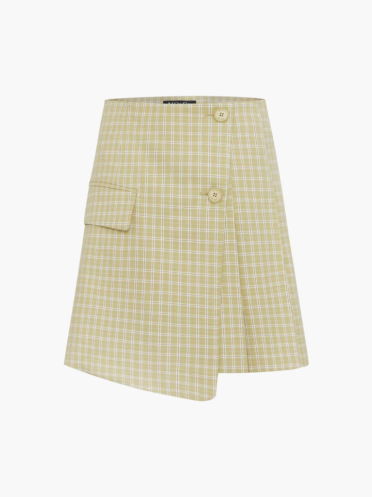 MO&Co. Women's Pleated Plaid Texture Skirt Cool Chic Style Fitted Khaki