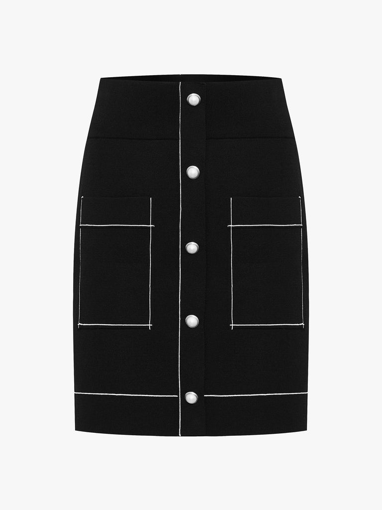MO&Co. Women's Contrast Knit Skirt Cool Chic Style Fitted Black