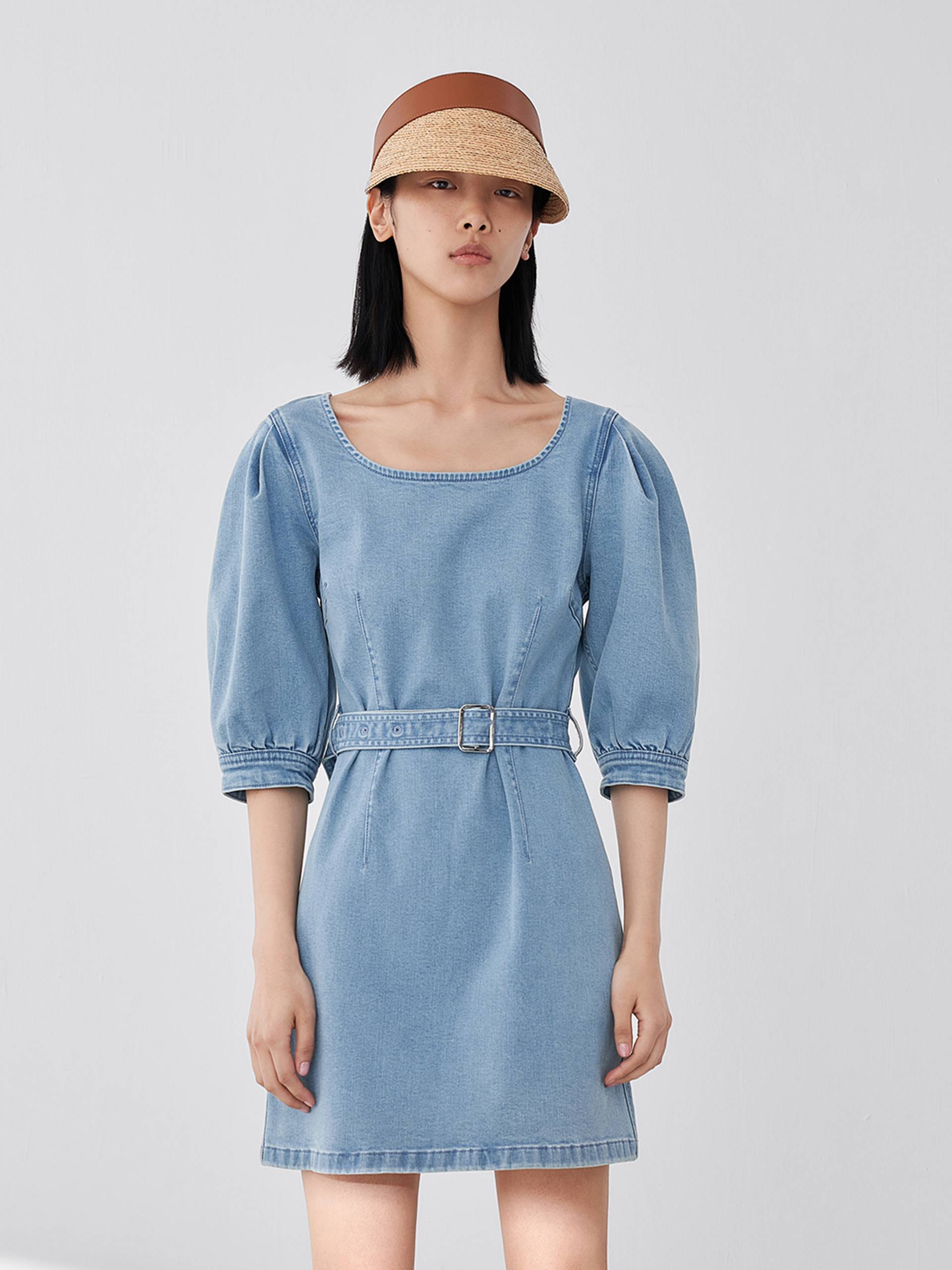 ELan Denim Wash Long Sleeve Mini Dress at Maria Vincent Boutique
