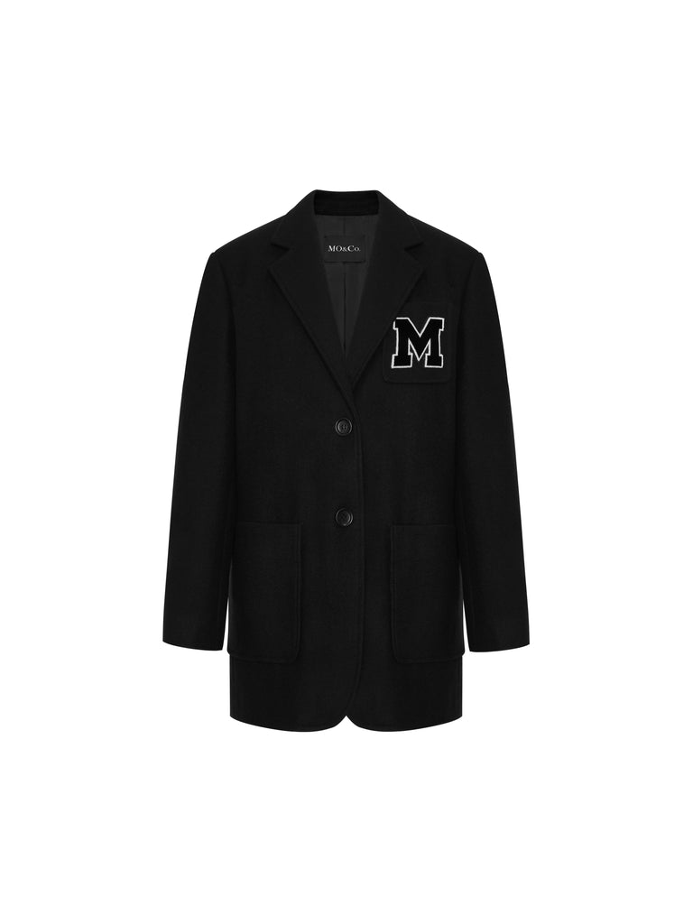 MO&Co. Women's Letter Patched Flap Detail Blazer Classic Fitted Oversize Blazer