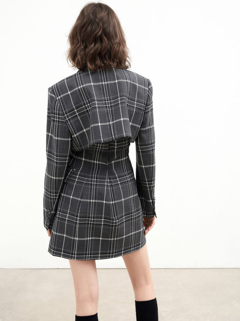 MO&Co. Women's Plaid Two-piece Suit Dress Fitted Chic Lapel Going Out