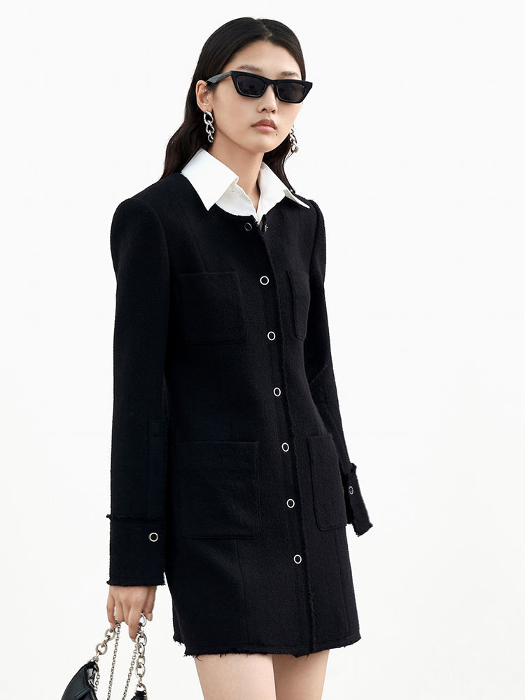 MO&Co. Women's Wool-blend Waist Split Dress Classic Fitted Black Formal