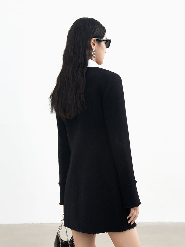 MO&Co. Women's Wool-blend Waist Split Dress Classic Fitted Black Formal