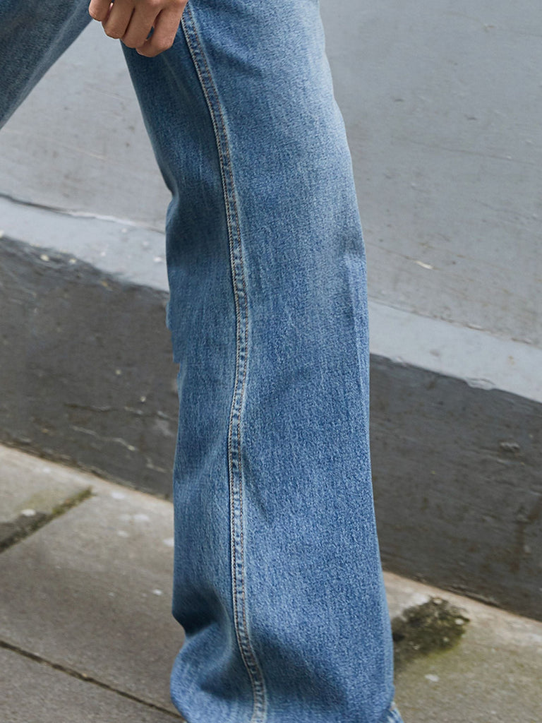 MO&Co. Women's Cotton Straight High Long Leg Jeans Loose Cowboys Trendy 