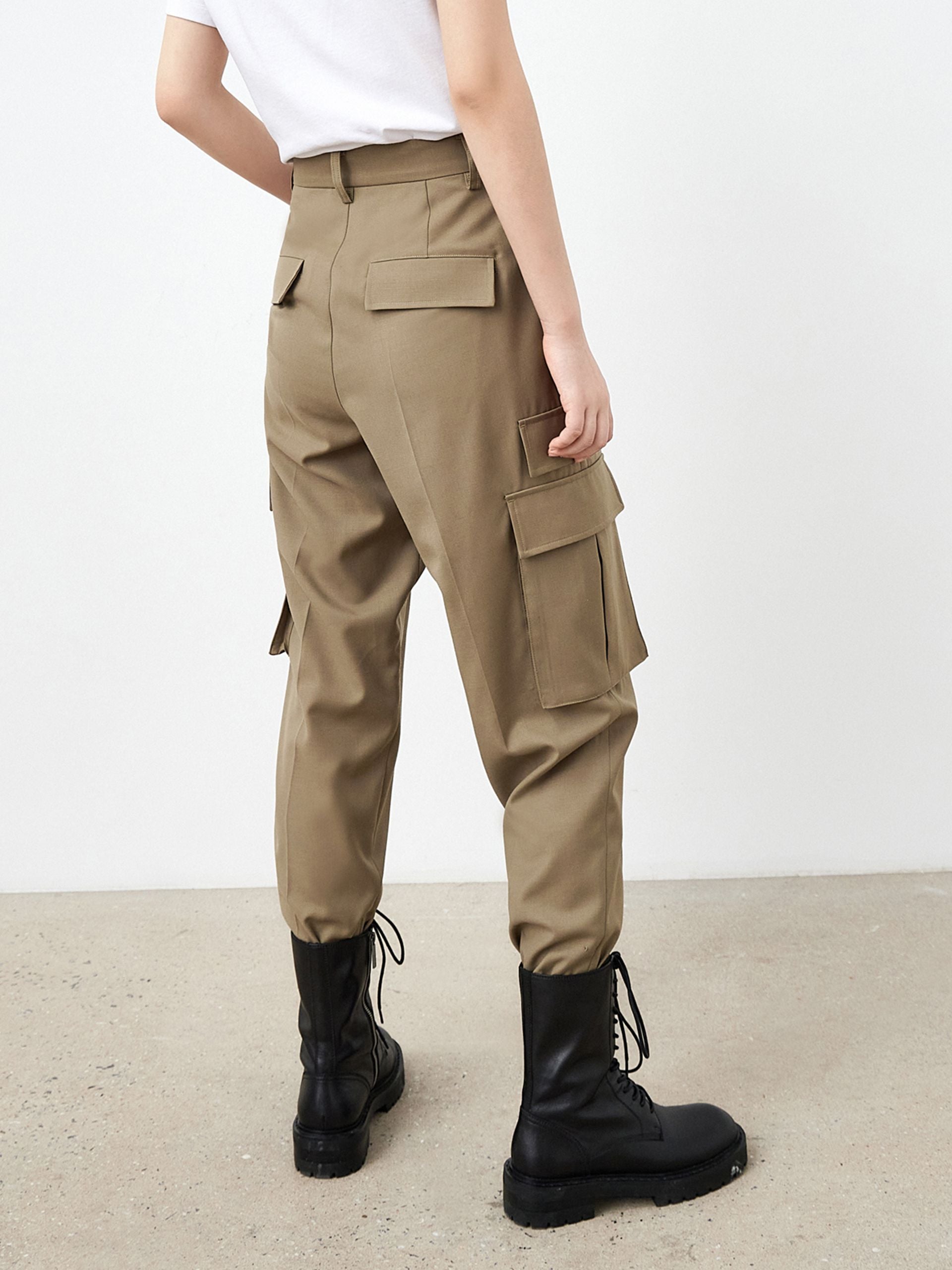 MO&Co. Women's High Waist Cargo Pants Loose Chic Khaki Trousers