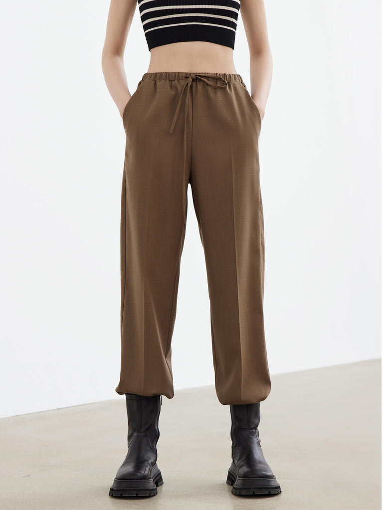 MO&Co. Women's Wool Straight Suit Pants Casual Fitted Brown Trousers