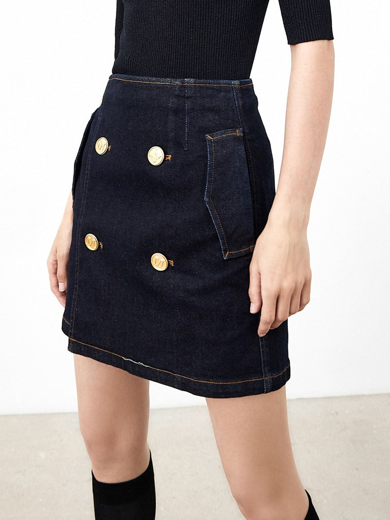 MO&Co. Women's Double Breasted Denim Skirt Loose Chic