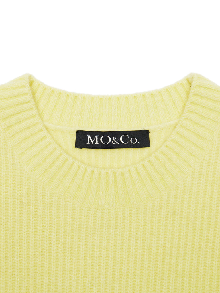 MO&Co. Women's Embroided Rib Knit Pullover Loose Cozy Fuzzy Round Neck 