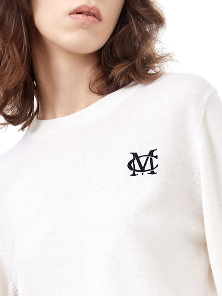 MO&Co. Women's Balloon Sleeve Logo Pullover in Wool Cool Chic Fitted
