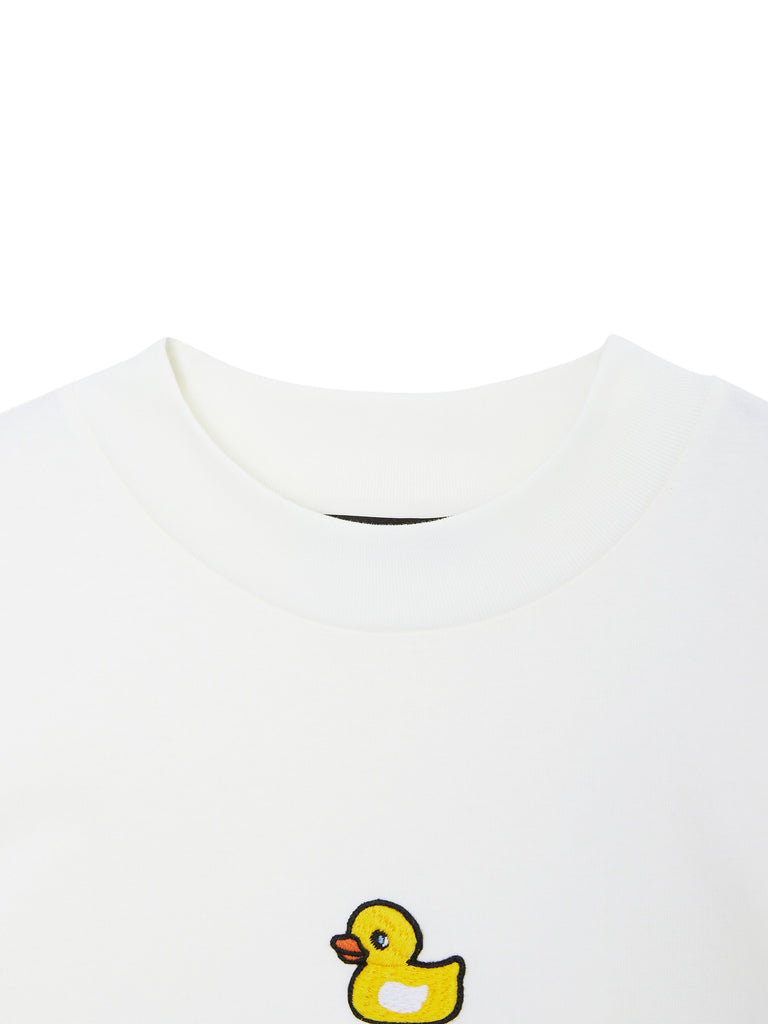MO&Co. Women's Ribbed Collar Cartoon T-shirt 100 Cotton T Shirts Top Shirt