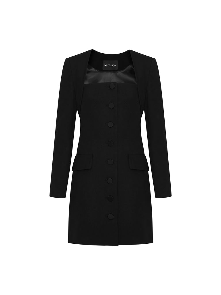 MO&Co. Women's Wool Two-piece Dress Fitted Casual Lapel Work Black Ladies