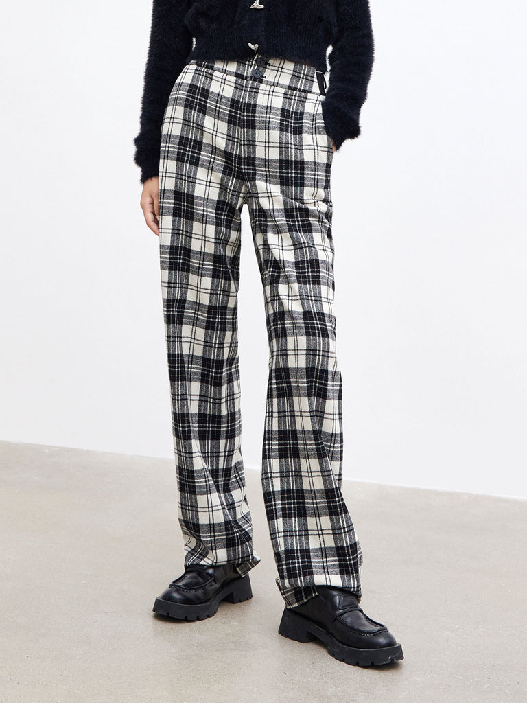 MO&Co. Women's Wool-blend Checkered Casual Trousers Casual Fitted Striped Pants