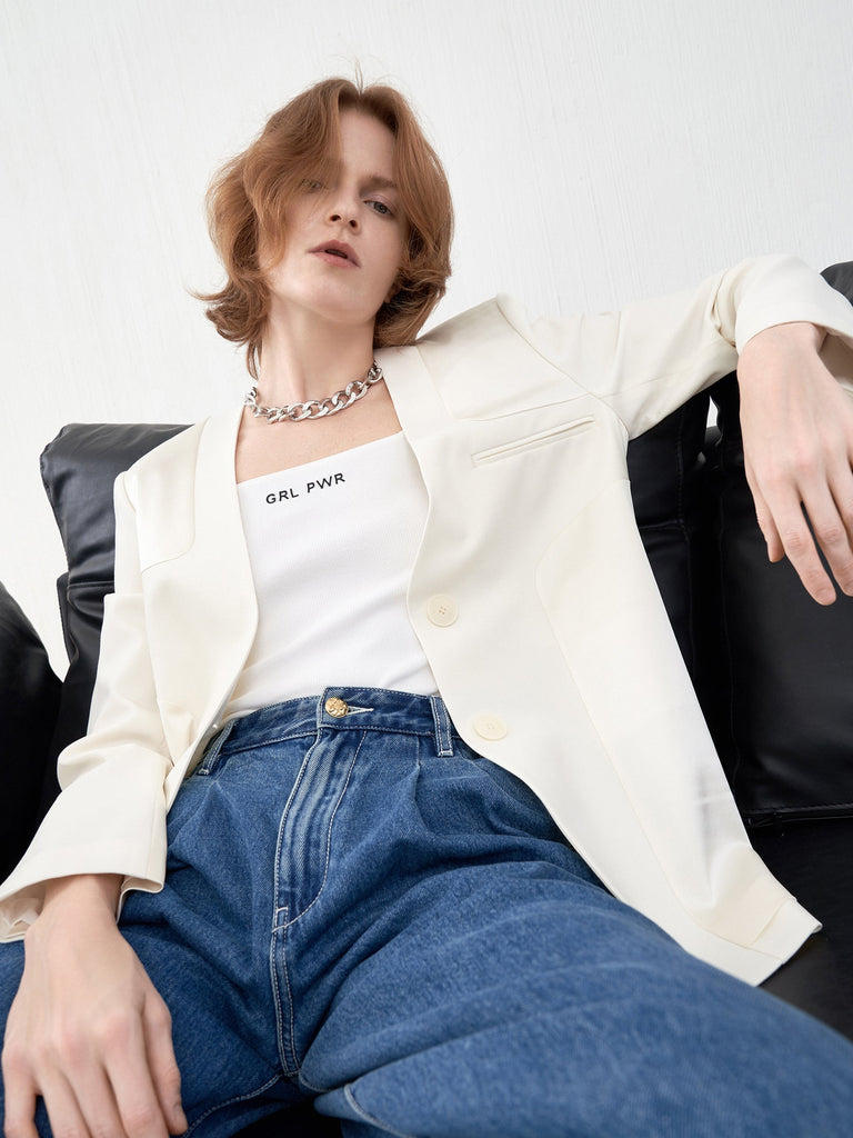 MO&Co. Women's Wool Blend Collarless Blazers Classic Loose Lapel Oversized Blazer