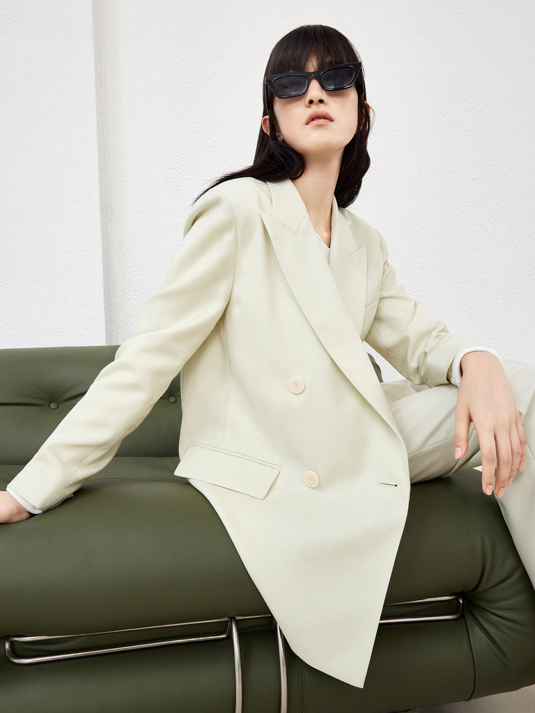 MO&Co. Women's Lapel Wool Blend Blazer Loose Casual Green Oversize Blazer