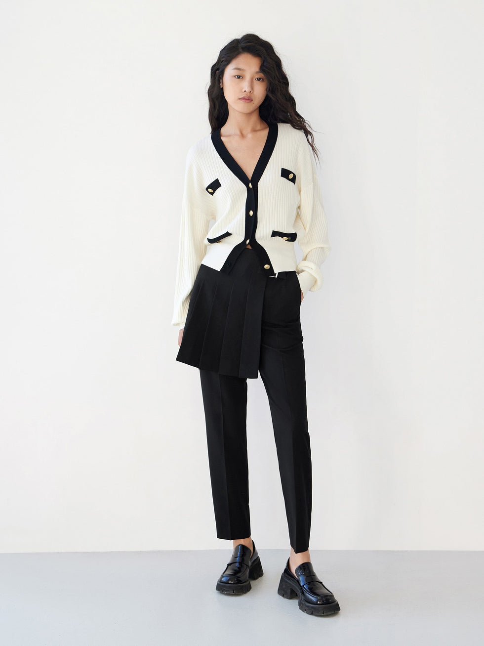 V-Neck Pocketed Metal Button Cardigan main image 0