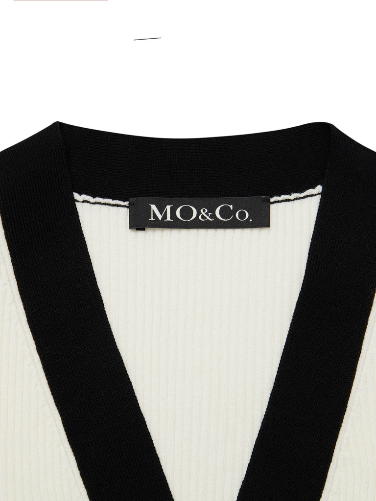 MO&Co. Women's Contrast V-neck Cardigan Fitted Casual V Neck Pullover